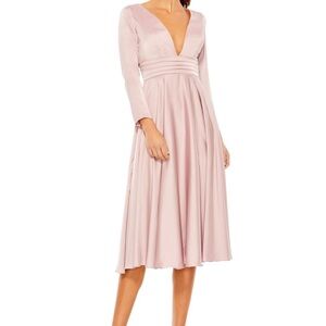 NWT Mac Duggal Pink Satin Velvet Long Sleeve V-Neck Formal Dress Sz‎ 4 reg $388